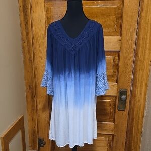 Studio West 3/4 Sleeve Ombre Dress in Blue and White L